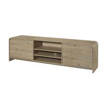 Beige Wood TV Stand with Rubberwood Solids and Walnut Veneers for Living Room