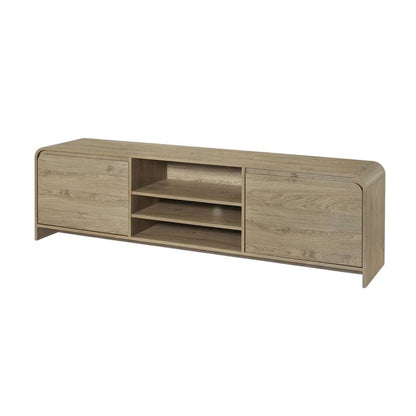 Beige Wood TV Stand with Rubberwood Solids and Walnut Veneers for Living Room