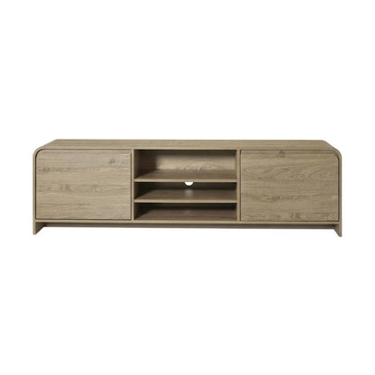 Beige Wood TV Stand with Rubberwood Solids and Walnut Veneers for Living Room
