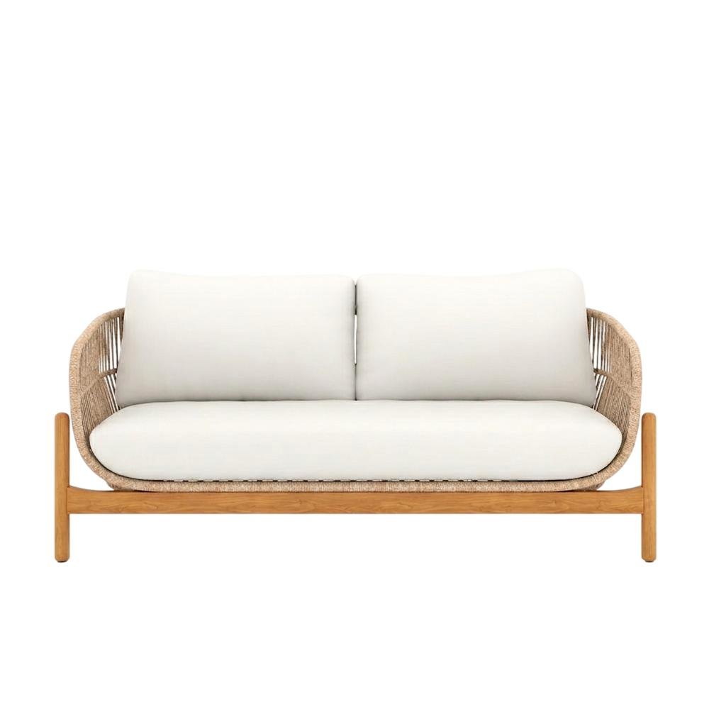 Wood Patio Loveseat With Linen Beige Finish For Outdoor Relaxation