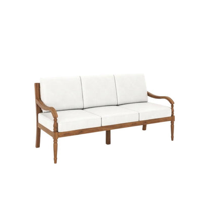 Outdoor wooden patio sofa, finish, traditional design, comfort arm height,