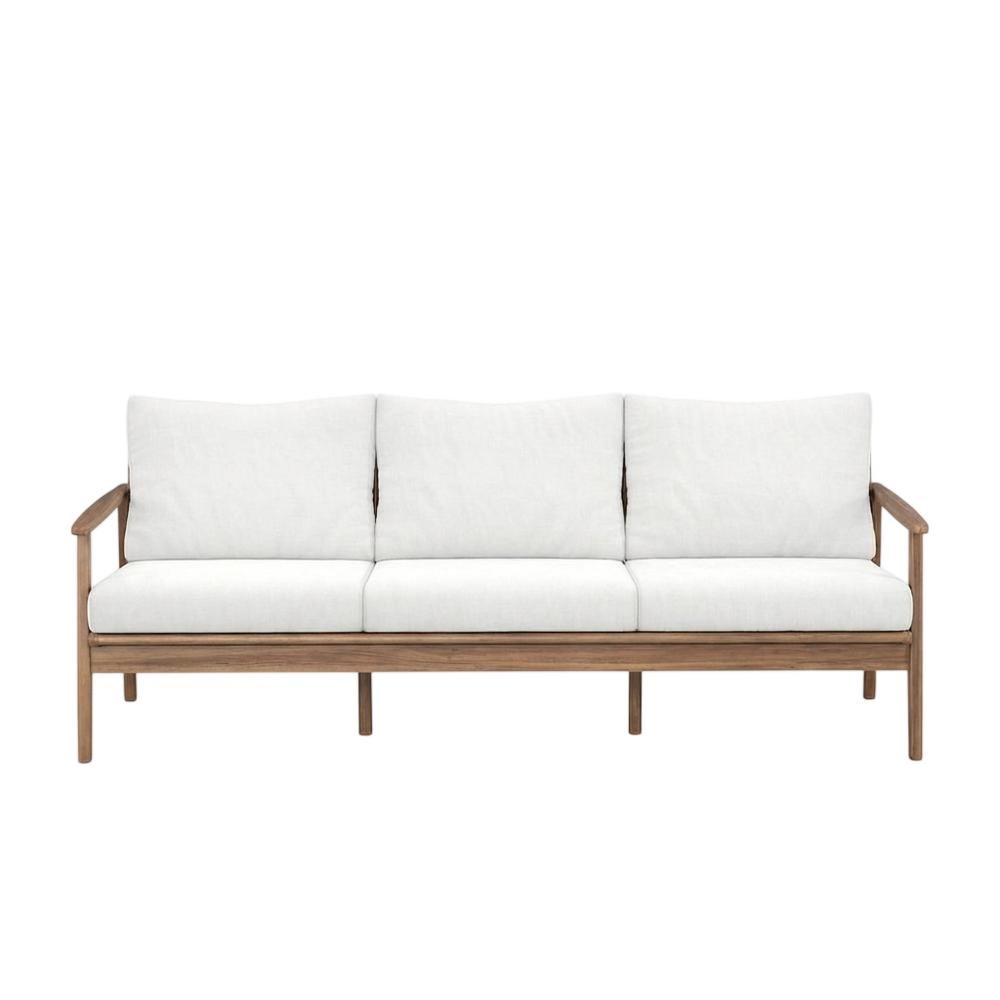 Wood, Fabric Outdoor Sofa In Finish, Spacious Rectangle Design, Sturdy Build