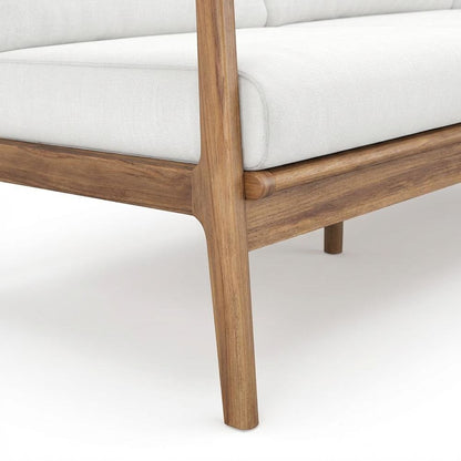 Wood, Fabric Outdoor Sofa In Finish, Spacious Rectangle Design, Sturdy Build