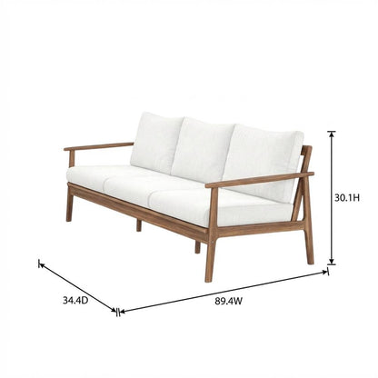 Wood, Fabric Outdoor Sofa In Finish, Spacious Rectangle Design, Sturdy Build