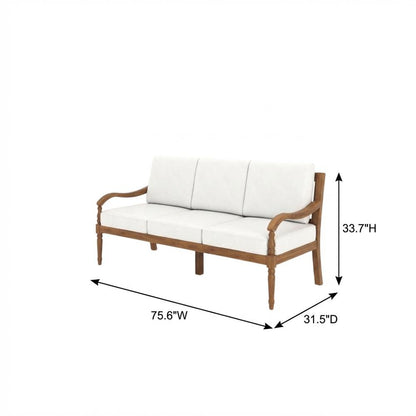 Outdoor wooden patio sofa, finish, traditional design, comfort arm height,