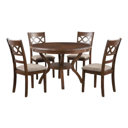 Round Dining Table Set for 4 – Cherry Wood Kitchen Table with Chairs