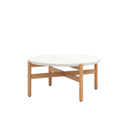 Wooden Circle Coffee Table for Patio, Round Outdoor Coffee Table