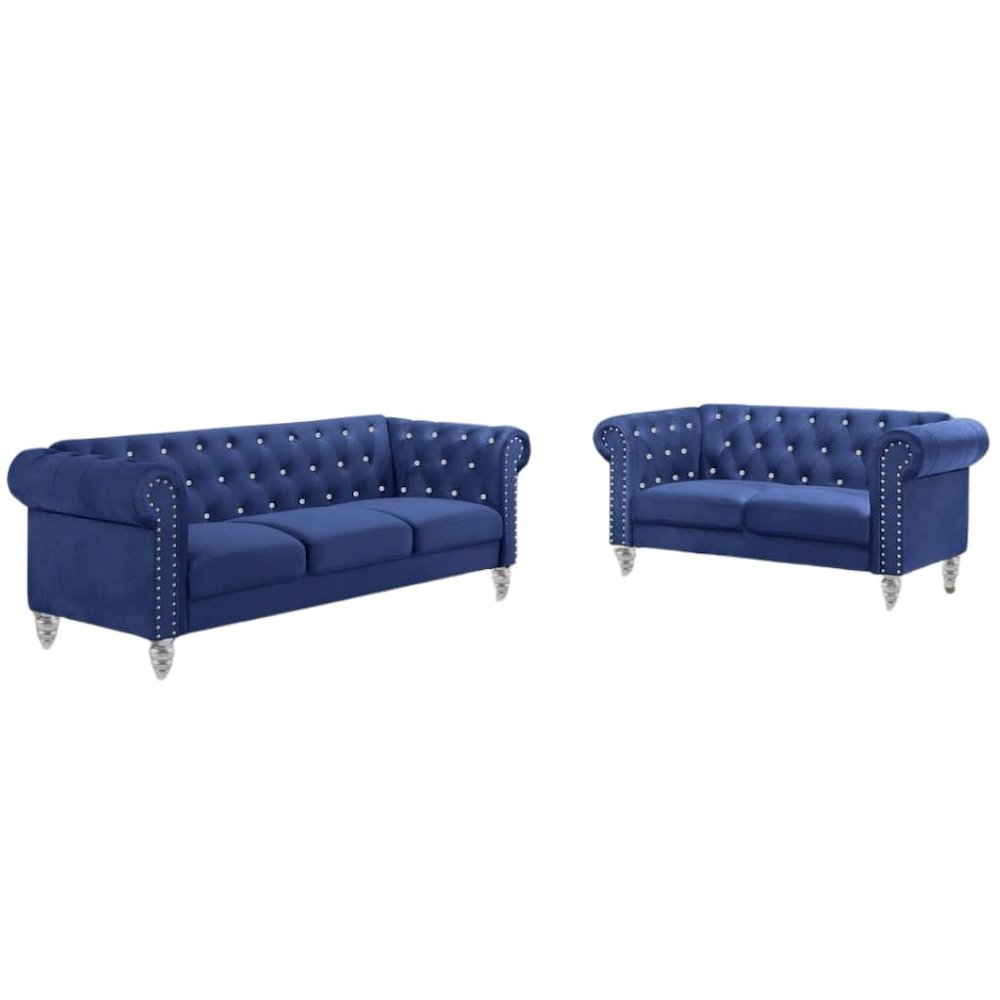 2-Piece Blue Couch Set – Sofa and Loveseat Sofas for Living Room Set
