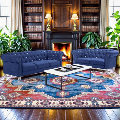 2-Piece Blue Couch Set – Sofa and Loveseat Sofas for Living Room Set