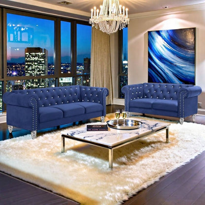 2-Piece Blue Couch Set – Sofa and Loveseat Sofas for Living Room Set