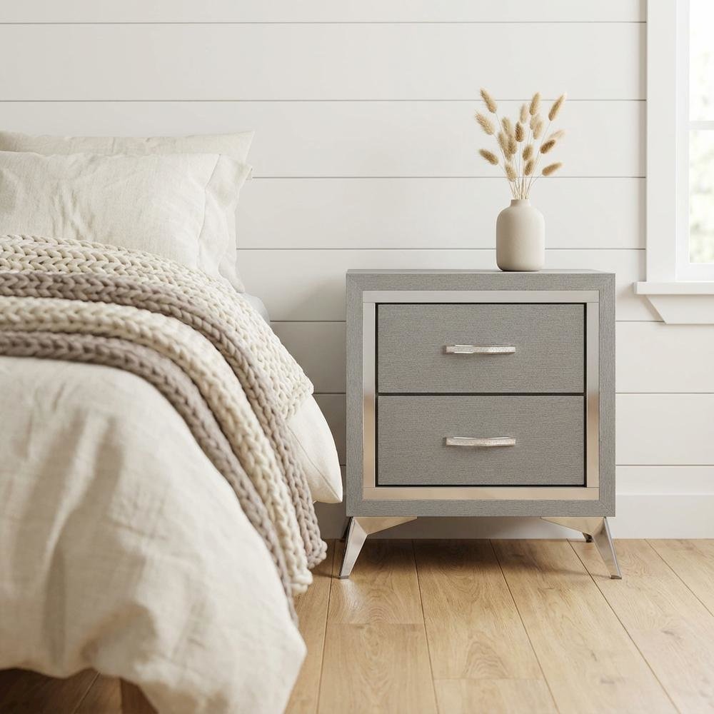 Gray Bedroom Nightstand with Full Extension Drawer Glides and Modern Design