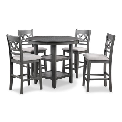 Cori 5-Piece Wood Round Counter Table Set with 4 Chairs in Gray