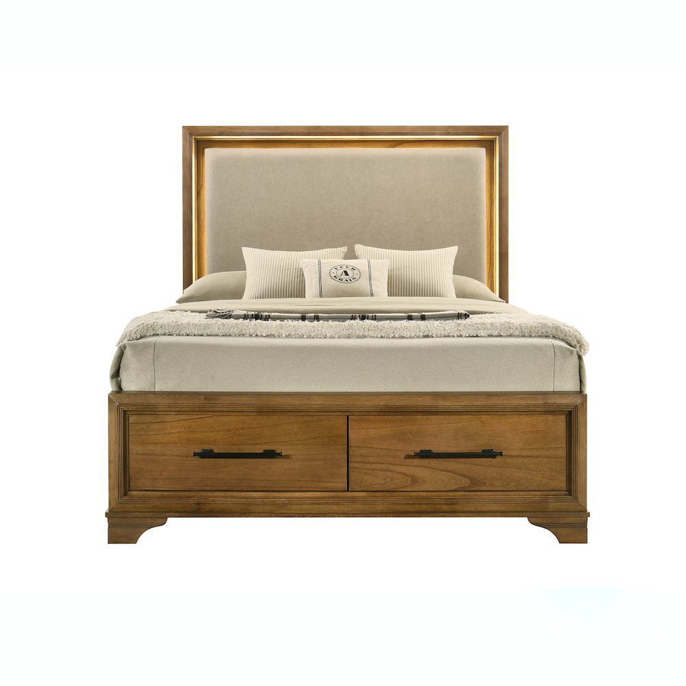 Talcott 5Pc Wood Queen Bedroom Set, 2 Nightstand in Honey/Brown