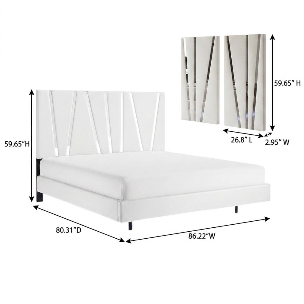 Solid Wood King Bed Set with Nightstands, Glam Modern Bedroom Furniture, White