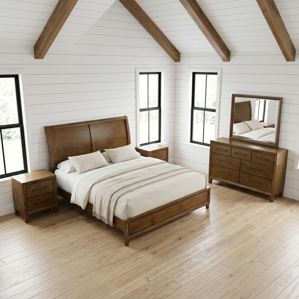 Solid Wood King Bedroom Set 5-Piece with Dresser and Nightstand, Walnut
