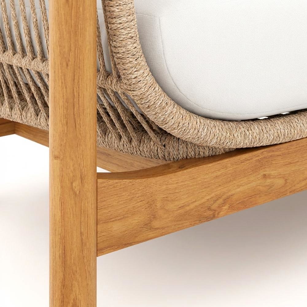 Wood Patio Loveseat With Linen Beige Finish For Outdoor Relaxation