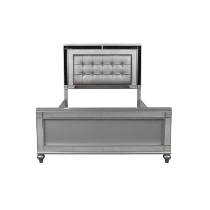 Furniture Valentine 5-Piece Solid Wood Queen Bedroom Set in Silver