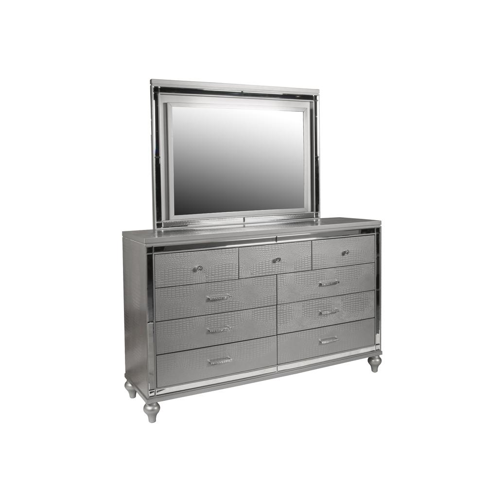 Valentine Furniture 5-Piece Solid Wood King Bedroom Set in Silver