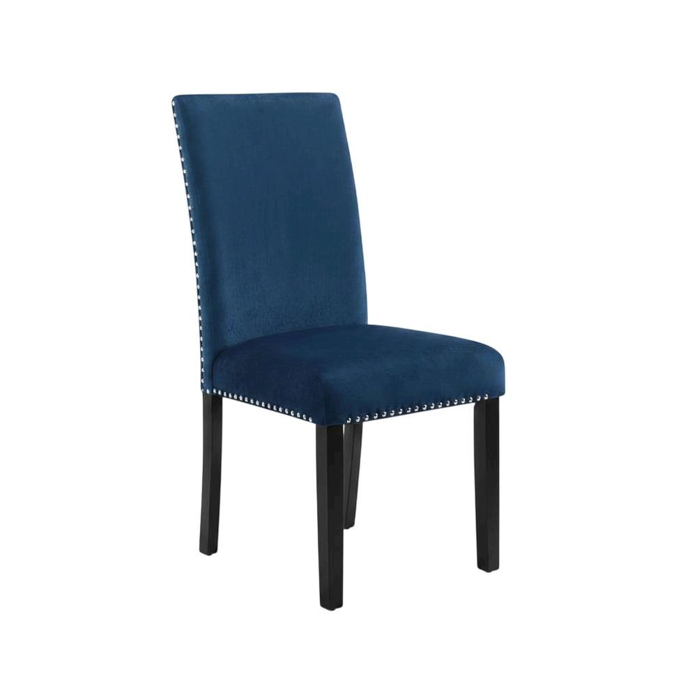 Velvet Upholstered Dining Chair with Wood Legs for Dining Room, Blue, Set of 2