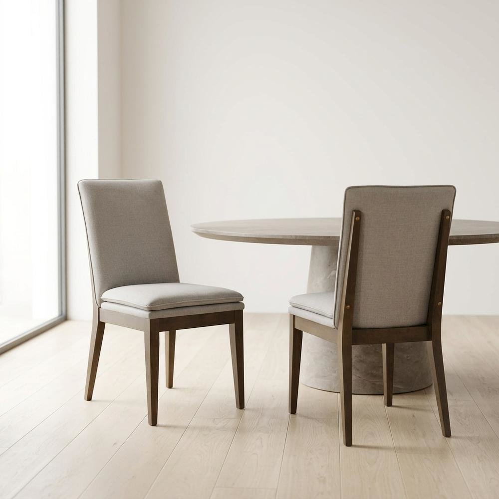 Upholstered Dining Chair with Cushion, Walnut-Leg Wood Kitchen Chairs, Set of 2