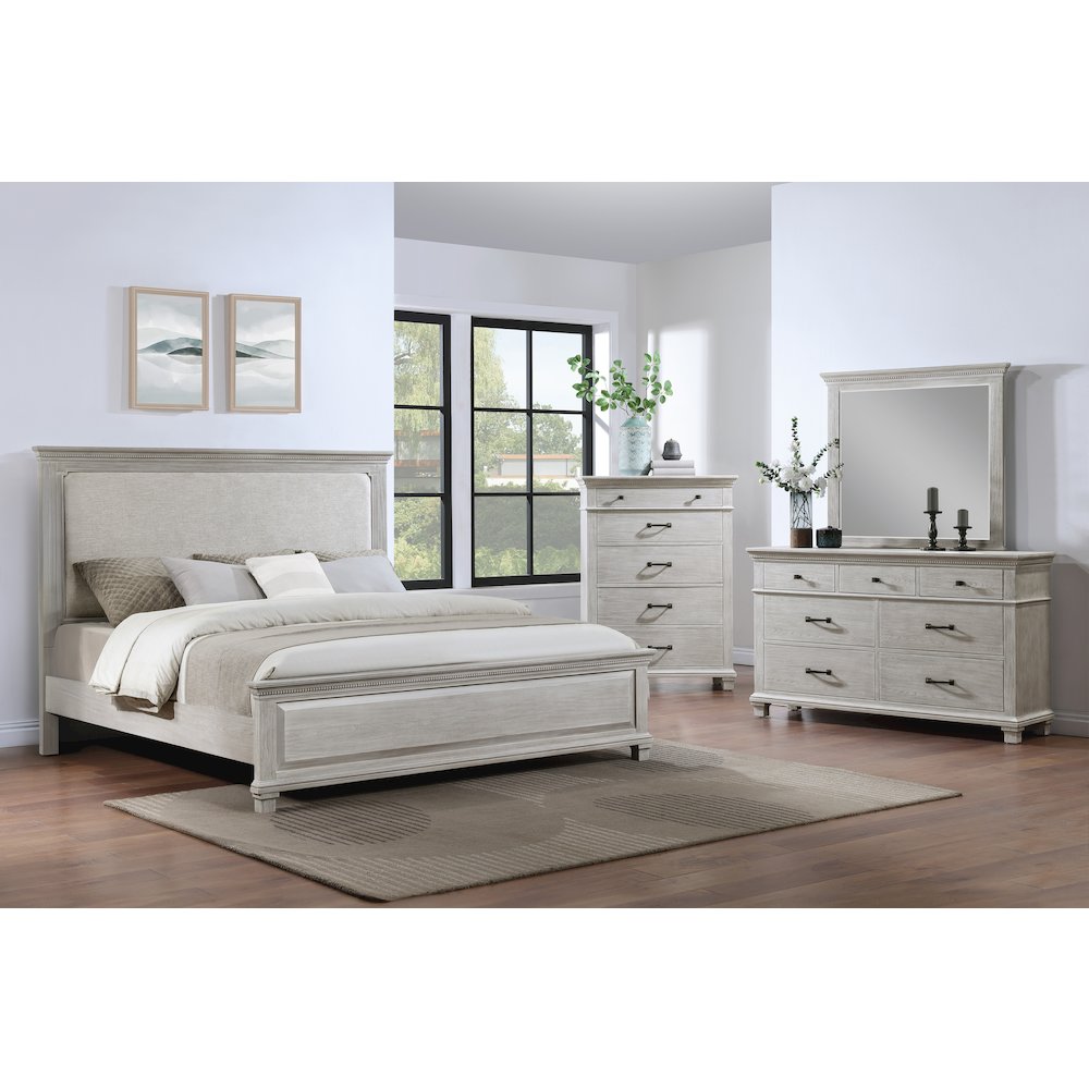 Silver Sands 4Pc Wood Queen Bedroom Set w Chest in Gray