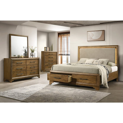 Talcott 4Pc Wood Queen Bedroom Set, Chest in Honey/Brown