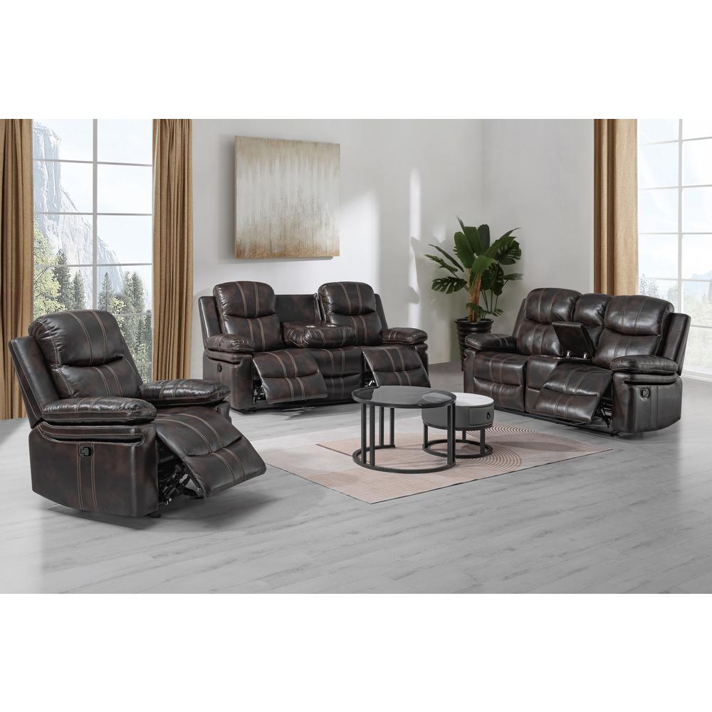 Kellen  Sofa W/Dual Recliner & Drop Down  Tray-Brown