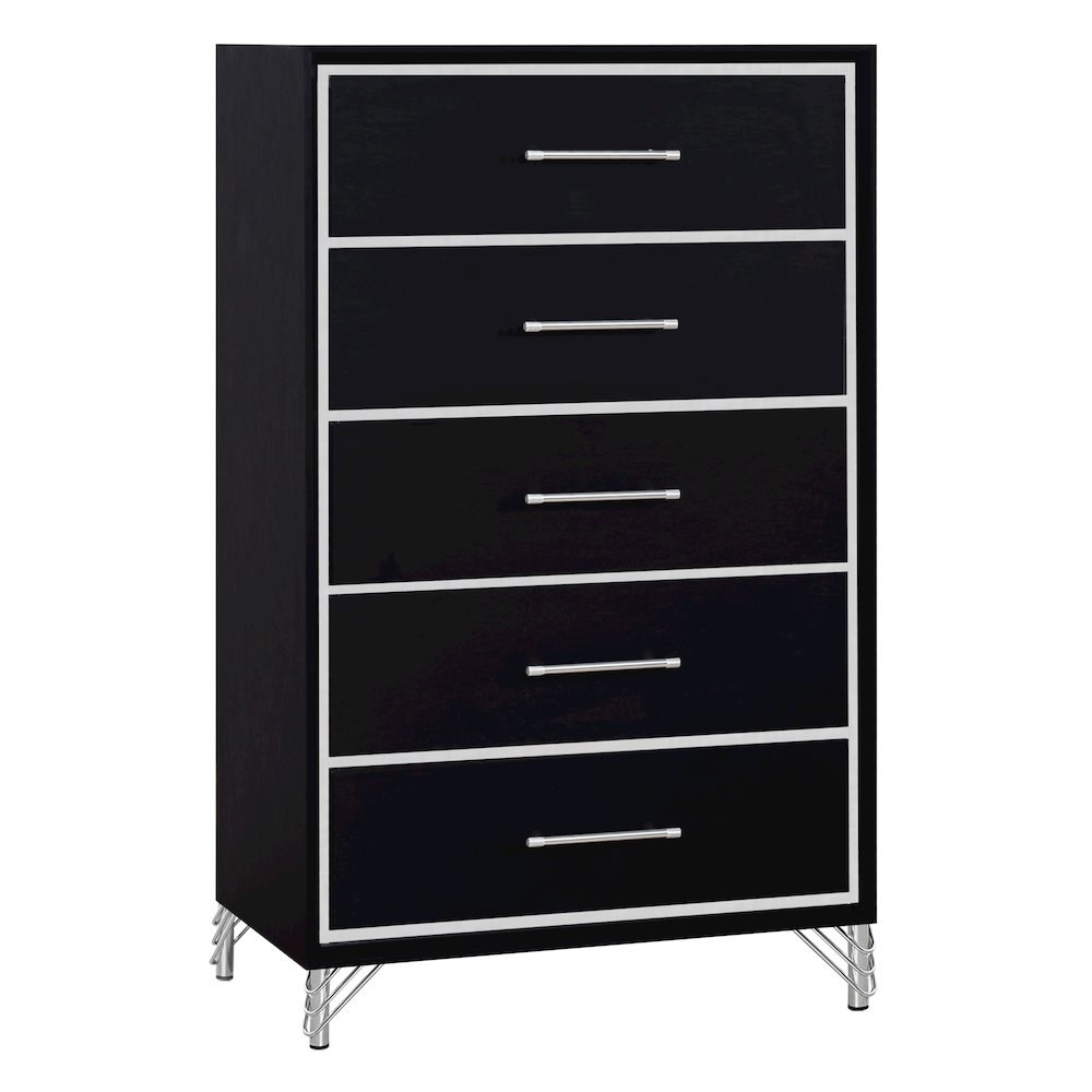 Ava 5-Pc Wood King Bedroom Set with Chest in Ebony Black