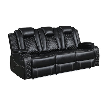 Orion II 3-Pc Faux Leather Manual Living Room Set, Black