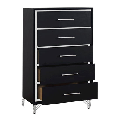 Ava 5-Pc Wood King Bedroom Set with Chest in Ebony Black