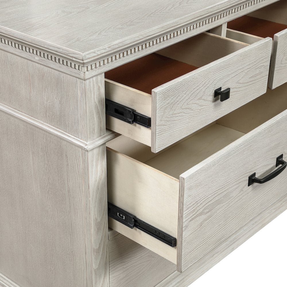 Silver Sands 4Pc Wood King Bedroom Set w Chest in Gray