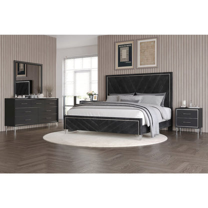 Ava 5-Pc Wood Queen Bedroom Set with Ns in Ebony Black