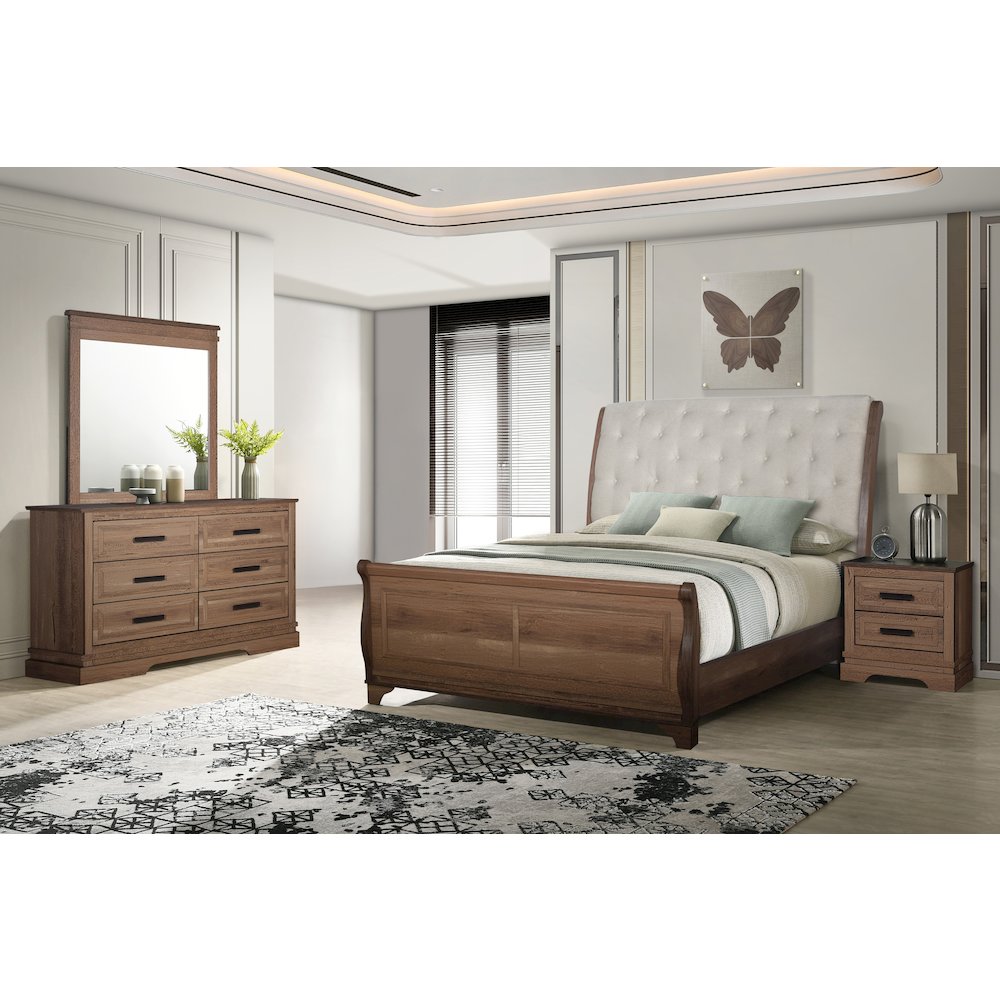 Coventry Hall 4Pc Wood Queen Bedroom Set, Nightstand in Pecan