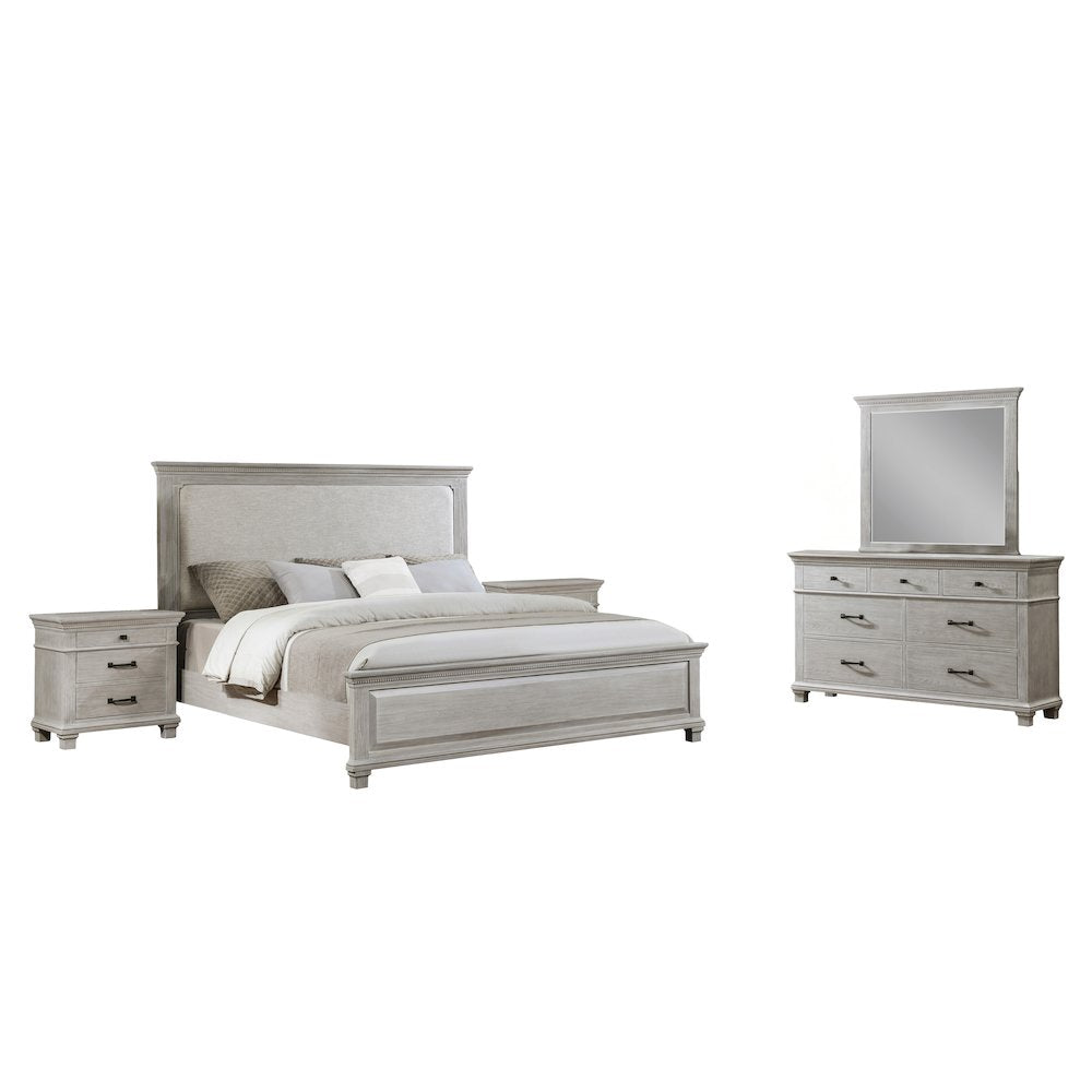 Silver Sands 5Pc Wood Queen Bedroom Set w 2 Ns in Gray