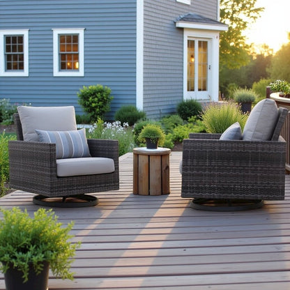Gray Outdoor Swivel Chairs Set of 2, Wicker Patio Club Seating Pair