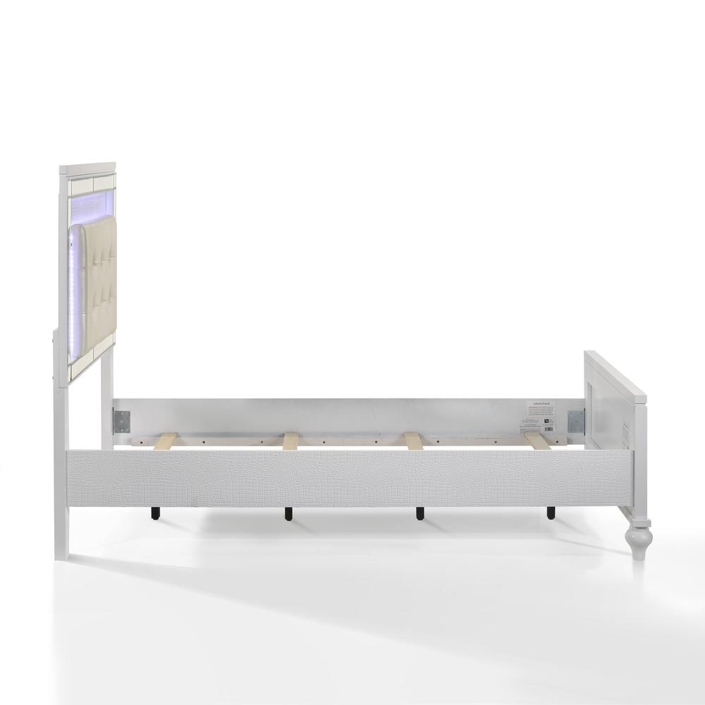 Furniture Valentine Solid Wood Twin Size Lighted Bed in White
