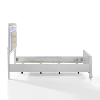 Furniture Valentine Solid Wood Twin Size Lighted Bed in White