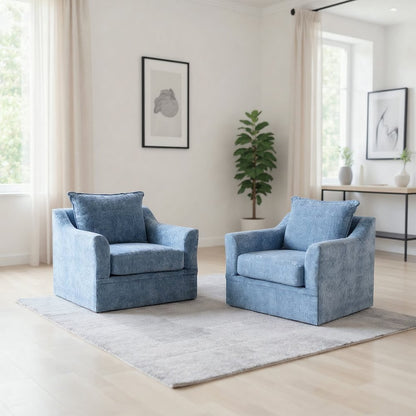 Sylvie Fabric Swivel Chair in Blue Slate (Set of 2)