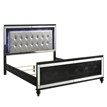 Furniture Valentine Solid Wood California King Lighted Bed in Black