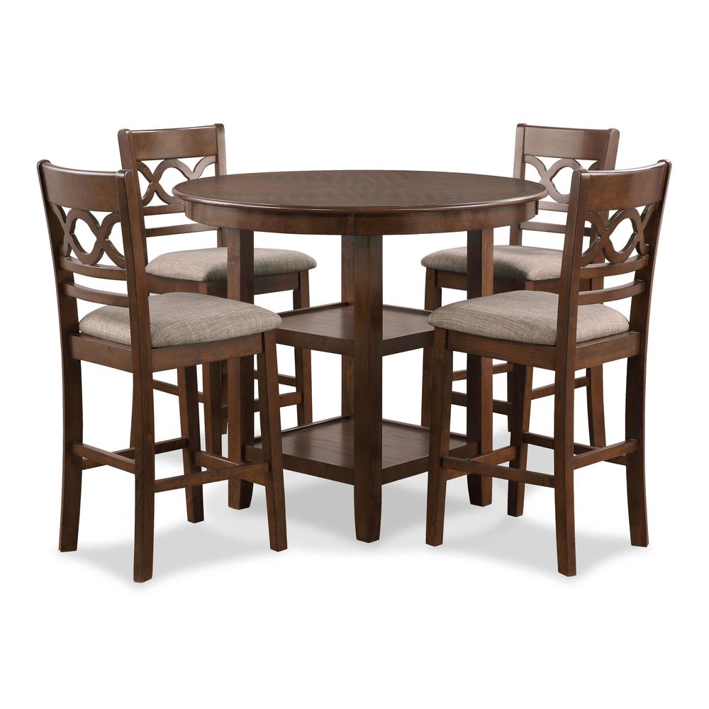 Furniture Cori 5-Piece Solid Wood Counter Set in Brown