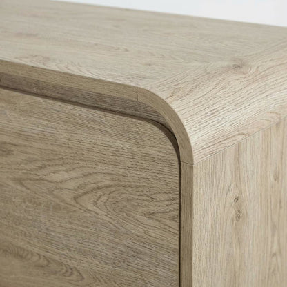 Beige Wood TV Stand with Rubberwood Solids and Walnut Veneers for Living Room