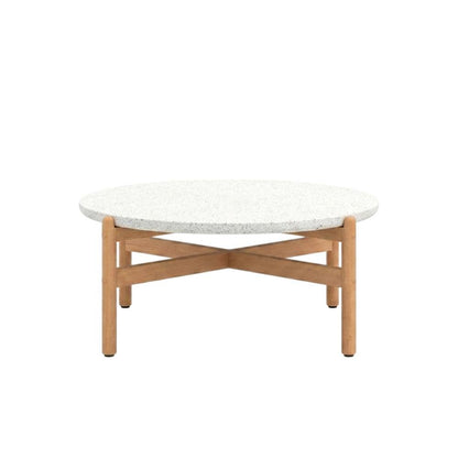 Wooden Circle Coffee Table for Patio, Round Outdoor Coffee Table