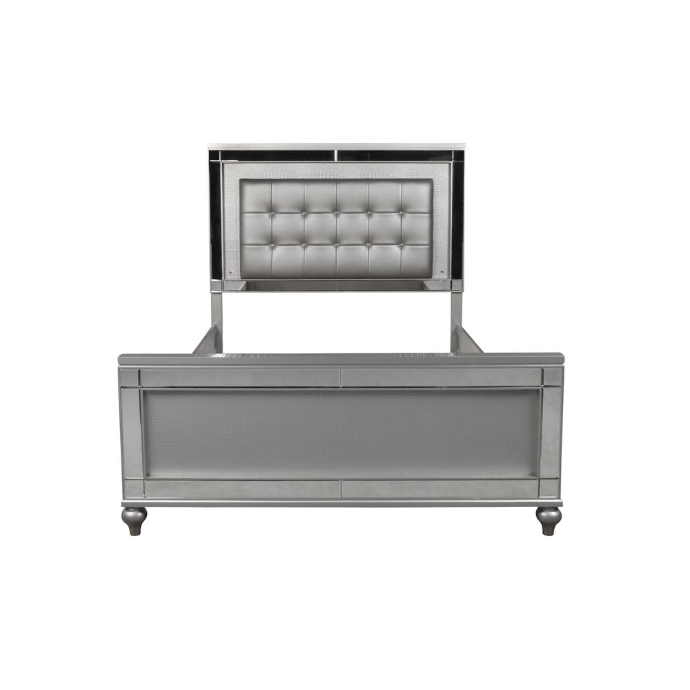 Furniture Valentine 6-Piece Solid Wood Queen Bedroom Set in Silver