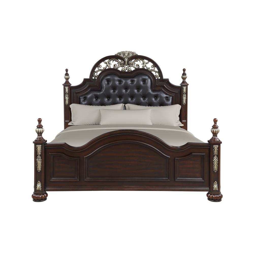 Maximus 5-PC Queen Wood Bedroom Set  2 Nightstand in Madeira Brown