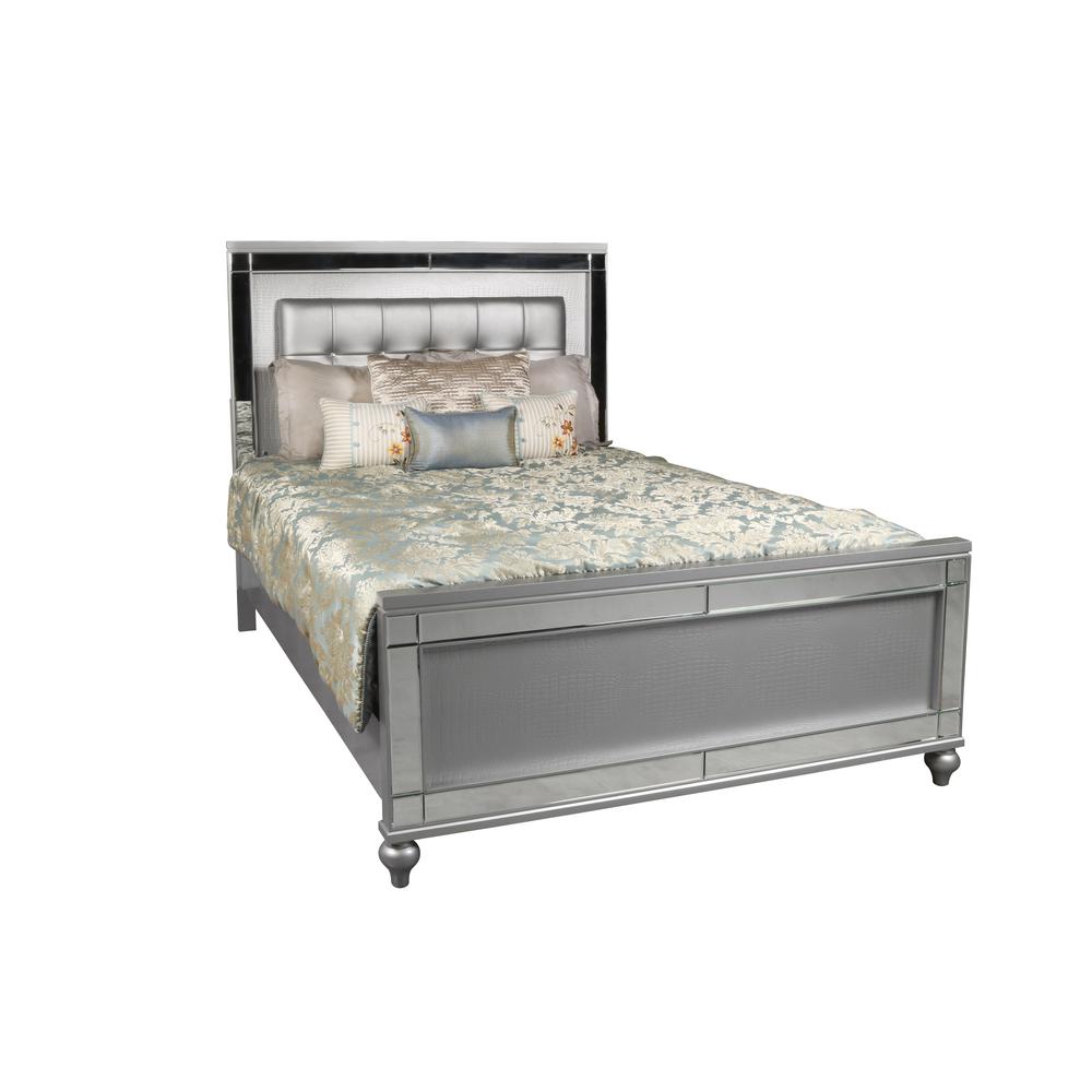 Furniture Valentine 6-Piece Solid Wood Queen Bedroom Set in Silver
