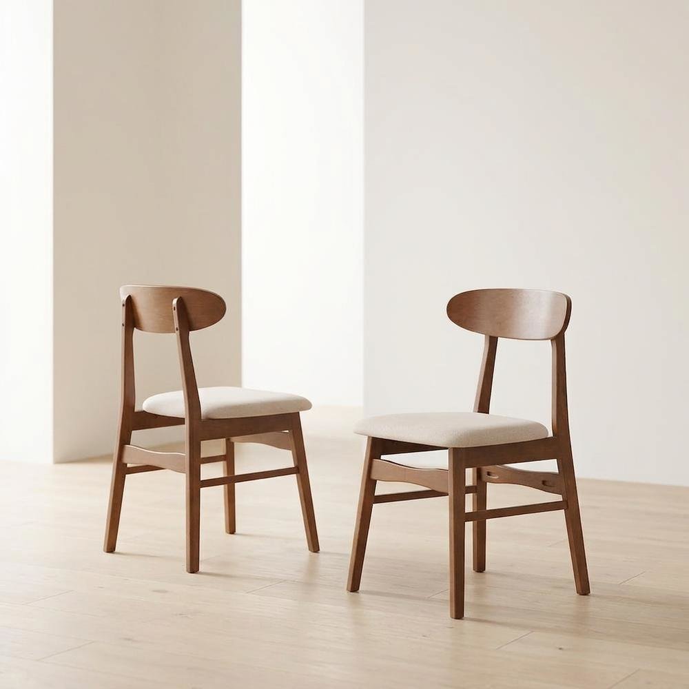 Mid-Century Modern Wood Dining Chair with Cushioned Seat, Beige, Set of 2