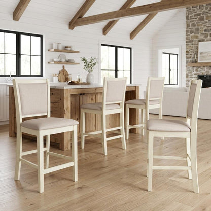 Solid Wood Counter Height Bar Stools with Polyester Upholstered Seats, Set of 4