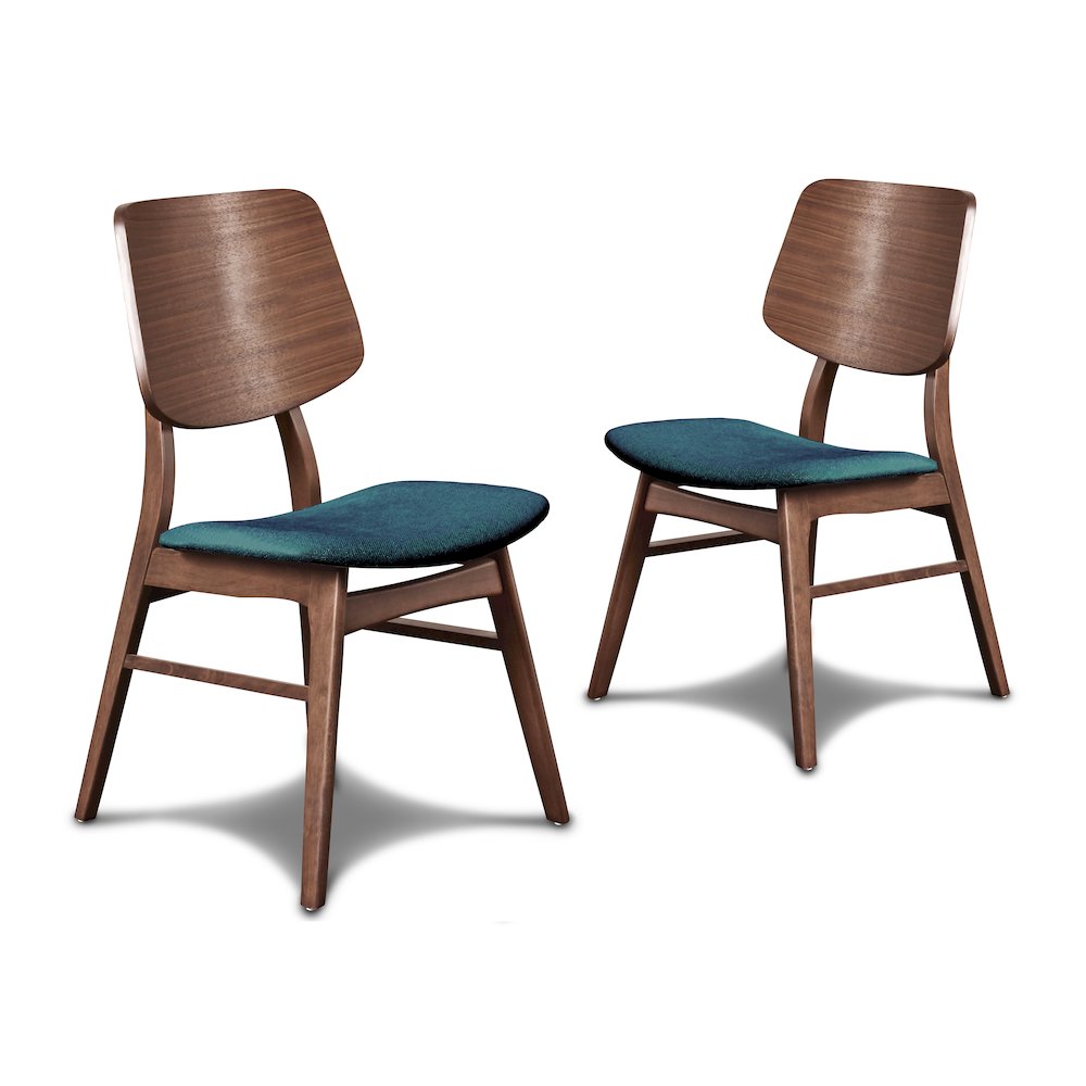 Oscar Wood Dining Chair in Walnut/Teal (Set of 2)