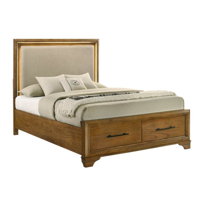 Talcott 4Pc Wood King Bedroom Set, Chest in Honey/Brown