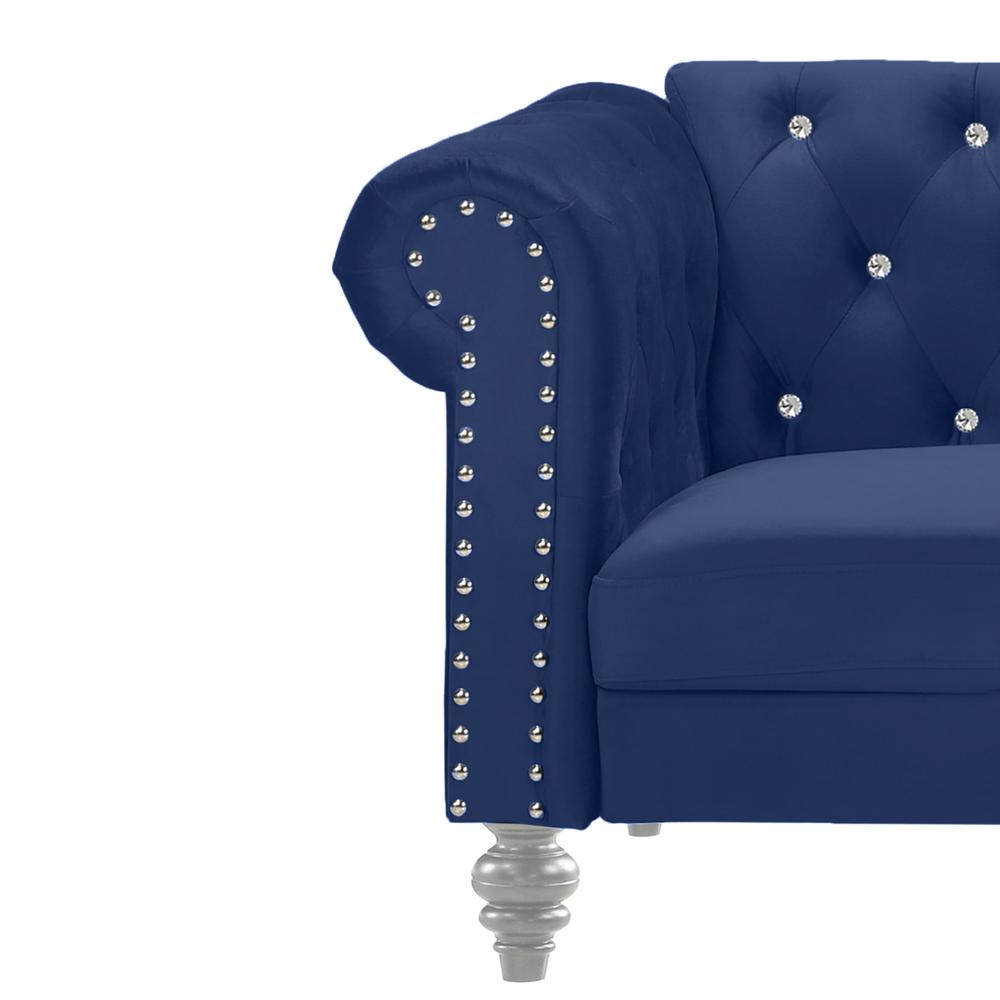 Furniture Emma Velvet Fabric Sofa with Rolled Arms in Royal Blue